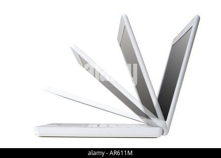 Computer portatile con display flipping isolati su sfondo bianco Foto Stock