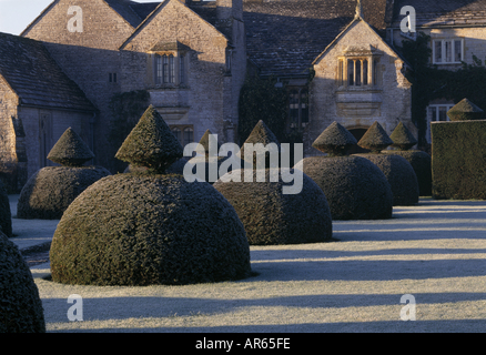 Vista del giardino a Lytes Cary Manor Somerset presi in inverno Foto Stock