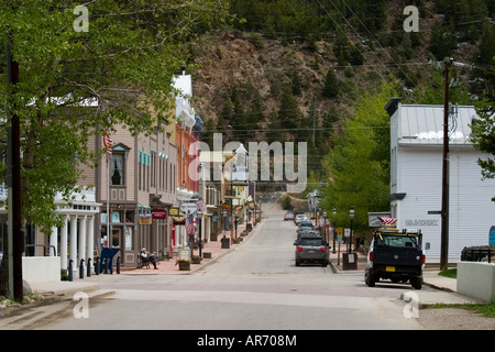 La strada principale del centro storico di Georgetown Colorado Foto Stock