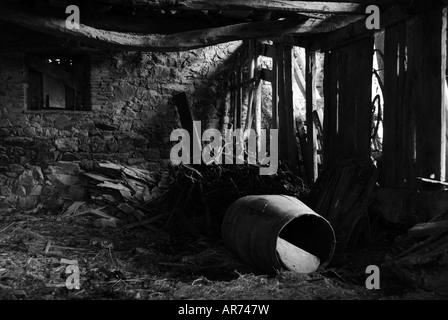 Immagine dell'interno di una vecchia stalla abbandonata in Francia Foto Stock