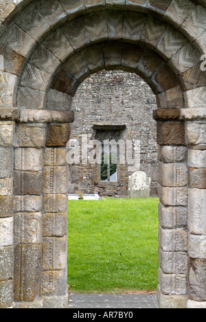 Portale romanico a Killeshin chiesa, Co Laois, Irlanda Foto Stock