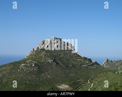 St Hilarion castello su Kyrenia sulle colline vicino a Girne a Cipro del Nord Foto Stock