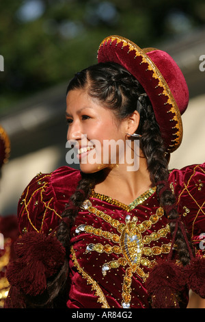 La faccia di un bel carnevale regina nell'annuale di carnevale in Nykoping Svezia Foto Stock