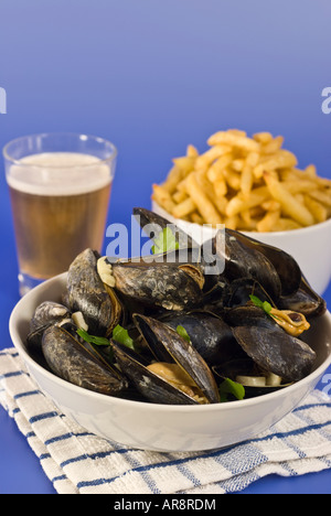 Moules Marinière Cozze Francia Belgio cibo Foto Stock