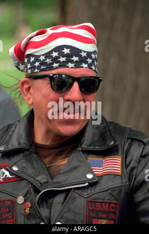 Biker veterano del Vietnam età 57 a partecipare nel giorno memoriale di servizio. St Paul Minnesota MN USA Foto Stock