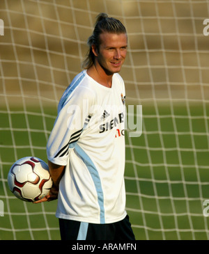 Real Madrid giocatore di calcio David Beckham di Inghilterra assiste un team la sessione di training a Madrid, Spagna Foto Stock