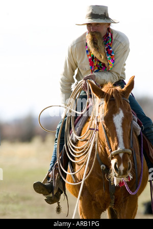 Signor Duane un ranch mano sull'Hanley Ranch opere vacche a molla il branding della Valle del Giordano Orego Foto Stock