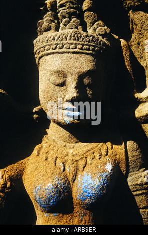 Il carving al Wat Nokor, Kompong Cham, Cambogia Foto Stock