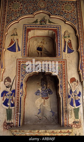 Dipinto di alcove, Nawalgarh, regione di Shekhawati, India Foto Stock