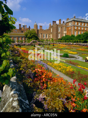 Sunken Gardens (King William e Queen Mary), Hampton Court Palace e Hampton Court, Londra, Inghilterra, Regno Unito Foto Stock