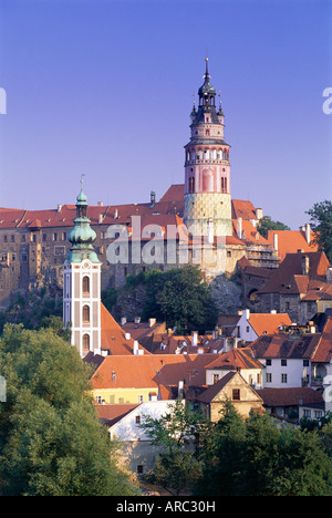 Round Tower, il Castello di Krumlov, Cesky Krumlov, Sito Patrimonio Mondiale dell'UNESCO, Krumlov, Boemia del Sud, Repubblica Ceca, Europa Foto Stock