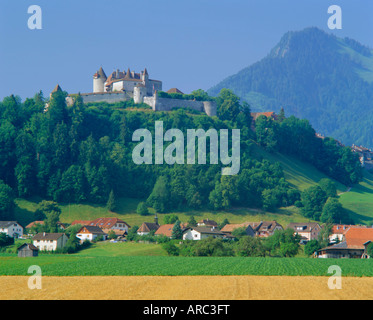 Chateau de Gruyeres, Gruyeres, Cantone di Friburgo, Svizzera Foto Stock