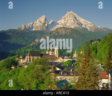 Città e MOUNTAIN VIEW, Berchtesgaden, Baviera, Germania, Europa Foto Stock
