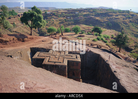 Bet Giorgis, rock cut chiesa, Lalibela, Etiopia, Africa Foto Stock