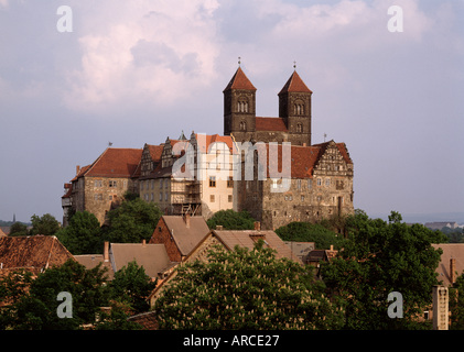 Quedlinburg, Schloß und Stiftskirche, Blick vom Münzenberg Foto Stock
