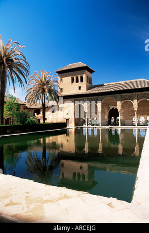 Palacio del Partal riflessa nella piscina, Alhambra, Sito Patrimonio Mondiale dell'UNESCO, Granada, Andalusia (Andalusia), Spagna, Europa Foto Stock