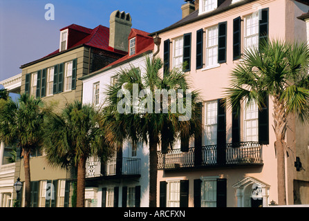 Inizio del XIX secolo case di città, Charleston, Carolina del Sud, Stati Uniti d'America, America del Nord Foto Stock
