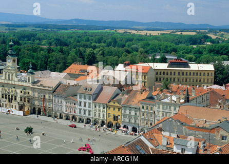 Piazza Principale dalla Torre Nera, Ceske Budejovice, Boemia del Sud, Repubblica Ceca, Europa Foto Stock