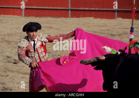 Torero, bull e cape, nuove fiere, Ponte de Lima, Minho, Portogallo, Europa Foto Stock