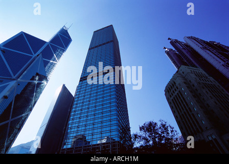 Banca di Cina sulla sinistra, Cheung Kong Center nel centro, H.S.B.C. Edificio sulla destra, centrale, Isola di Hong Kong, Hong Kong, Cina Foto Stock