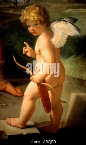 Cupido pittura romantica Angelo giovane ragazzo freccia di prua Foto Stock