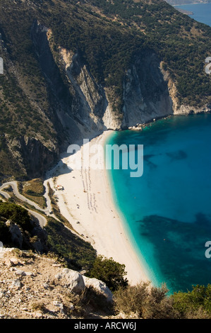Myrtos Beach, la migliore spiaggia di sabbia vicino a Assos, Cefalonia (Cefalonia), Grecia, Europa Foto Stock