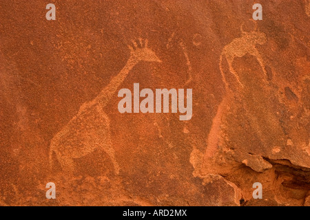 I Boscimani disegni di Twyfelfontein in Namibia Foto Stock