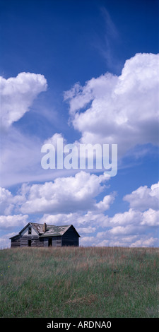 Abbandonato il prairie home mancanti di finestre e porte di scandole di rivestimento tetti in North Central North Dakota Foto Stock
