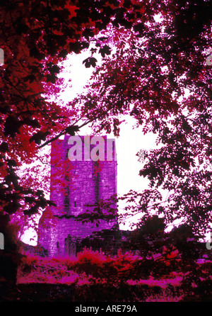 Colore infra rosso Immagine del vecchio castello rovina Foto Stock