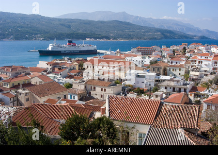 Città di Samos, vista del porto, isola di Samos grecia Foto Stock