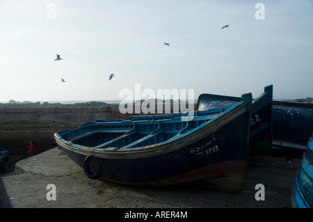 Barche nel porto di Essaouira Foto Stock