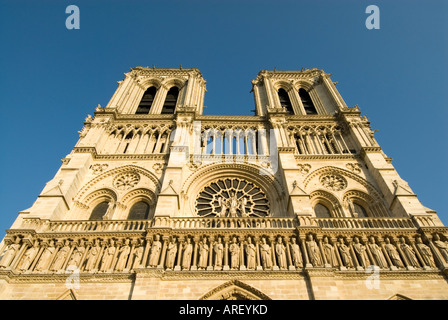 Svettanti torri gotiche del Duomo di Notre Dame Parigi Francia Foto Stock