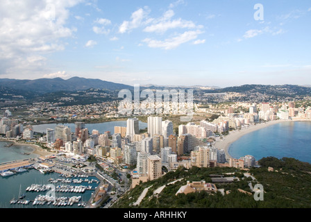 Vista panoramica di Calpe Costa Blanca, Spagna. Preso da Penon Ifach. Foto Stock