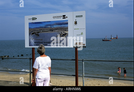 La posizione per la proposta di porto esterno che non hai mai avuto costruito, Great Yarmouth, Norfolk, Regno Unito. Foto Stock