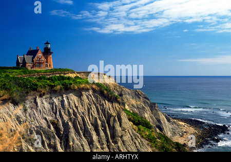 Vista panoramica sulla scogliera a sud-est del faro, Block Island, Rhode Island, STATI UNITI D'AMERICA Foto Stock