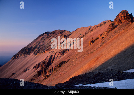 Tramonto dal ghiacciaio Winthrop, il Parco Nazionale del Monte Rainier, Washington Foto Stock