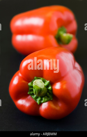 Organico rosso di Peperoni contro uno sfondo nero Foto Stock