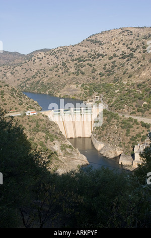 Shared diga idroelettrica in Barca de Alva su Rio Doura spagnolo sulla frontiera portoghese adottate dalla Spagna Foto Stock