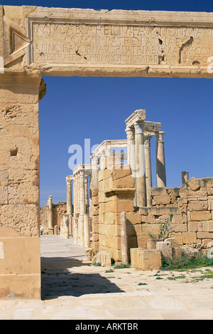 Teatro, sito archeologico di Leptis Magna, Sito Patrimonio Mondiale dell'UNESCO, Tripolitania, Libia, Africa Settentrionale, Africa Foto Stock