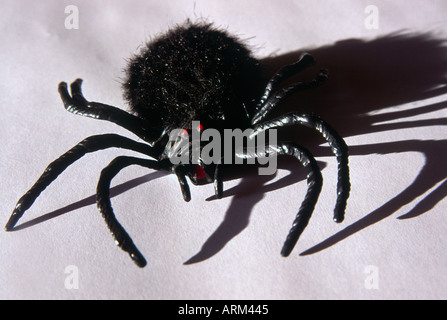 Jumpy nero Ragno giocattolo con ombra su sfondo bianco Foto Stock