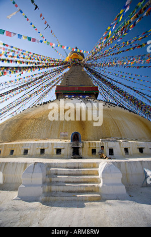 Stupa buddisti noto come Boudha a Bodhanath, Kathmandu, Nepal Foto Stock