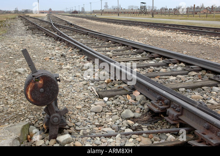 Linea ferroviaria area di scarico Auschwitz Birkenhau Foto Stock