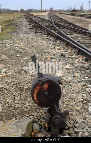 Linea ferroviaria area di scarico Auschwitz Birkenhau Foto Stock