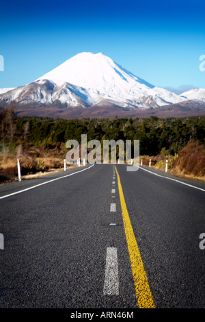 Strada che conduce a vista su Monte Ngauruhoe nel Parco Nazionale di Tongariro Foto Stock