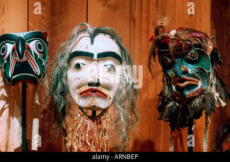 Alert Bay, u'mista centro culturale, maschere da il Potlach raccolta, British Columbia, Canada. Foto Stock