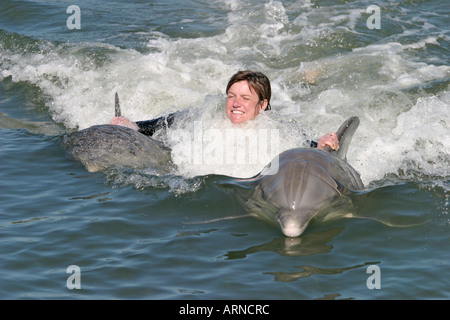 Nuotata con i Delfini al Centro Ricerca Delfini Florida USA Foto Stock