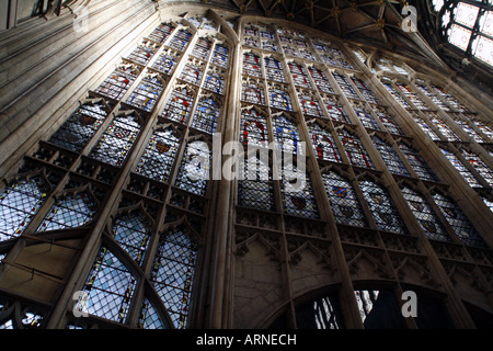 Vetrata, Cattedrale di Gloucester, Inghilterra Foto Stock