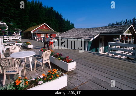 Telegraph Cove - il Boardwalk villaggio su un isola del Nord, l'isola di Vancouver, British Columbia, Canada. Foto Stock