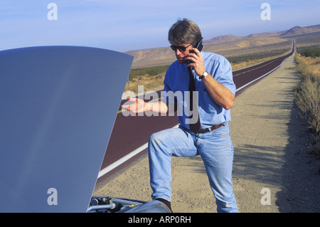 Stati Uniti, California, filamento chiamate automobilista in difficoltà sul telefono cellulare da parte dell'autostrada Foto Stock