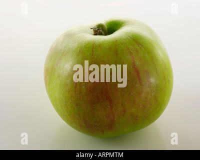 Close up di intere Bramley apple isolata contro uno sfondo bianco Foto Stock